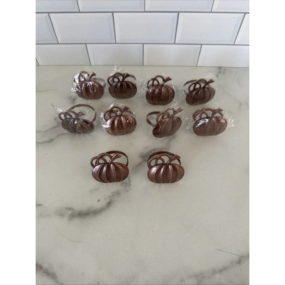 Halloween Pumpkin Thanksgiving Napkin Rings Metal Pumpkin Ring Holders Lot of 10